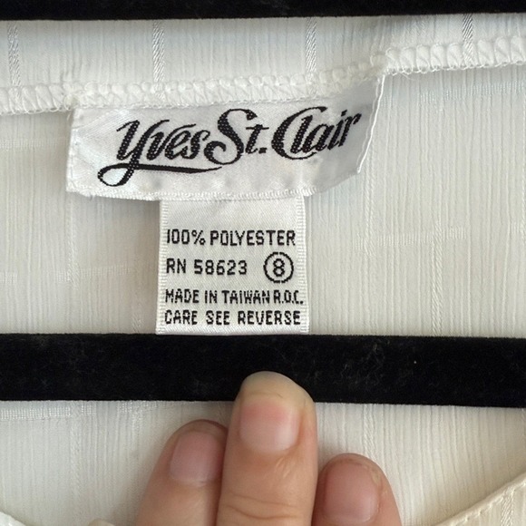 Yves St Clair Sheer White Window Pane Button Up Long Sleeve Blouse Shirt Size 8 - Picture 3 of 6